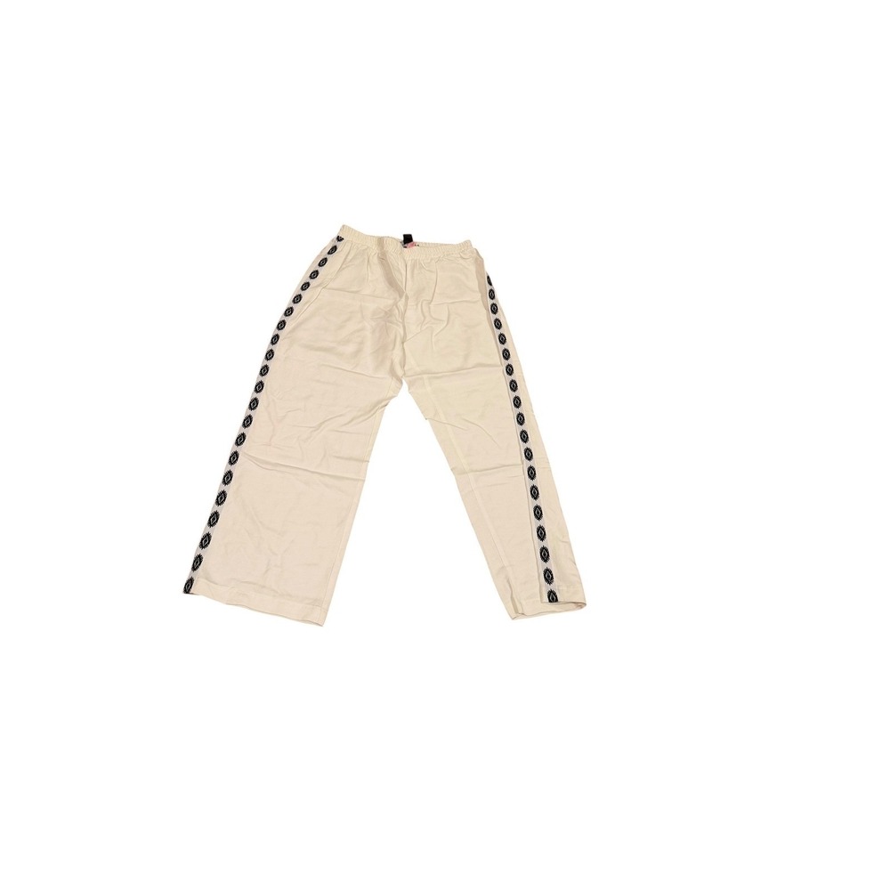 Ashley Stewart Wide Leg Pants Cream Ramie Rayon Side Aztec Trim Casual‎ 14